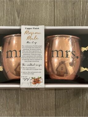 Silver One Copper Finish Moscow Mule Mug Set Mr and Mrs 20oz Wedding Gift 2pk
